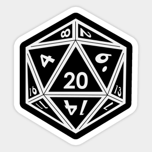 Transparent D20 Dice (White Outline) Full Size Sticker